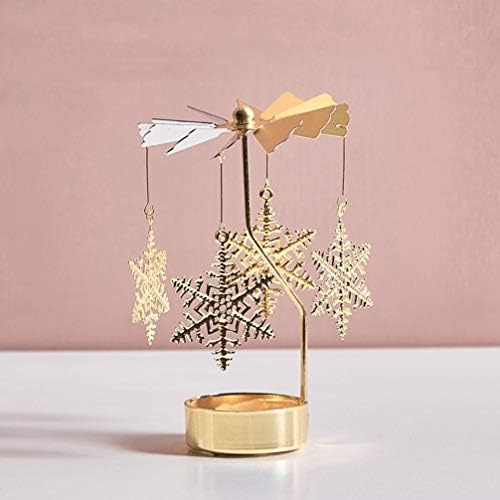 2pcs Rotating Christmas Candlestick Gold Snowflake and Fawn Holder