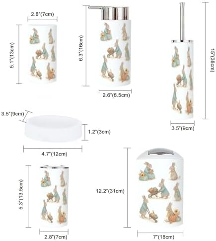 Bathroom Accessories Set 6 Piece Autumn Rabbit Kids Illustrations