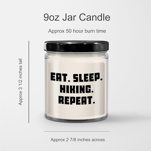 9oz Vanilla Soy Candle with Eat Sleep Hiking Repeat Quote