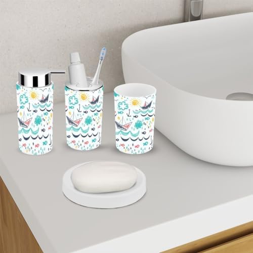 Bathroom Accessory Set 6-Piece Seamless Pattern for Kids Durable Practical