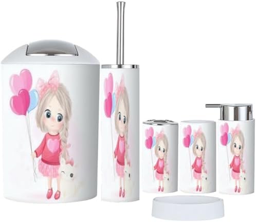 Cute Little Girl Holding Balloon Bathroom Set 6 Piece