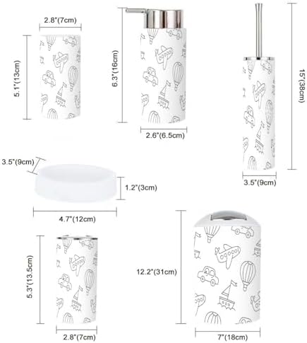 6 Piece Bathroom Accessory Set with Kids Doodle Design