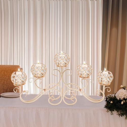 SOKDNHF 5-Arm Crystal Candle Holders - Elegant Candlestick Centerpiece for Weddings Events
