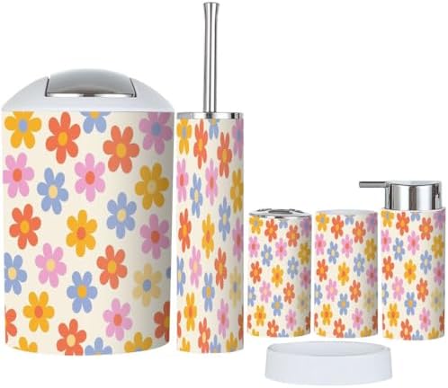 Boho Floral Bathroom Accessory Set 6 Piece