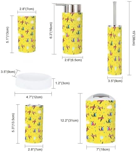 Kids Bathroom Accessory Set 6 Piece Airplanes Helicopters Vehicles Feathers Pattern