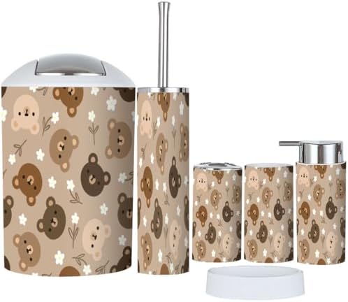 Bathroom Accessory Set 6 Piece - Cute Eco-Friendly Stylish Organized Durable Functional