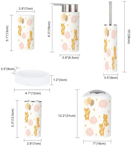 Stylish 6-Piece Bathroom Organizing Set with Cute Fox Print