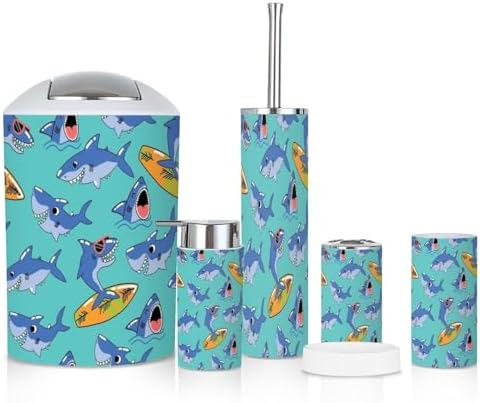 6 Piece Boho Bathroom Accessories Set with Shark Design