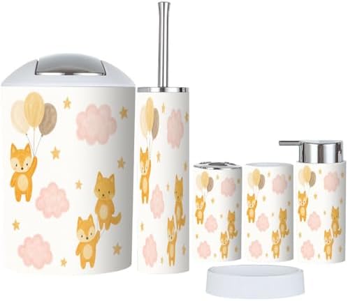 Stylish 6-Piece Bathroom Organizing Set with Cute Fox Print