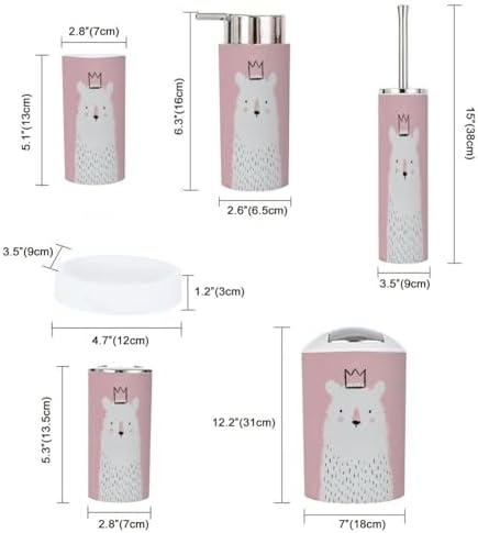 6-Piece Bathroom Organizer with Cute Bear Theme -Bright -functional