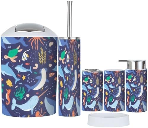 Ocean Animals Blue Bathroom Accessory Set 6 Piece