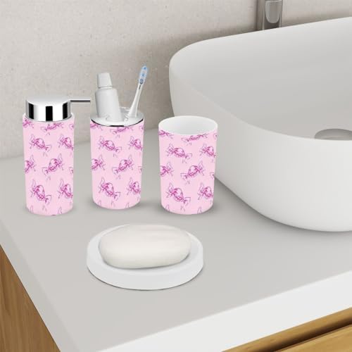 Bathroom Accessory Set 6-Piece set for Girls Seamless Pattern Pink