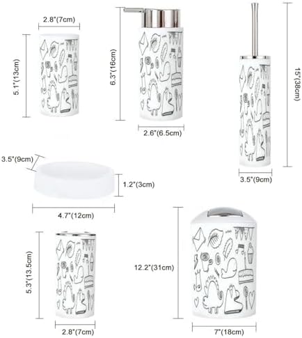 Stylish 6-Piece White Hand Drawn Kids Doodle Bathroom Accessory Set