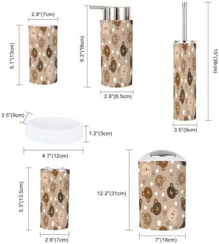 Bathroom Accessory Set 6 Piece - Cute Eco-Friendly Stylish Organized Durable Functional