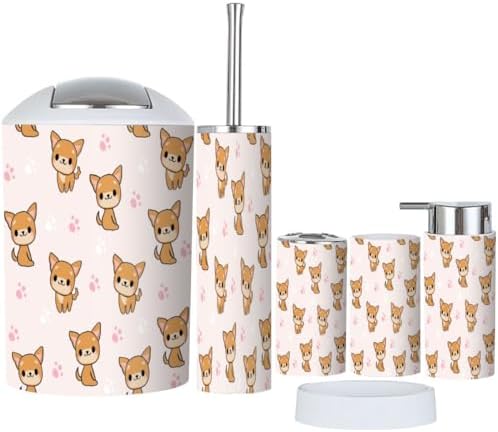 6 Piece Cute Kawaii Dogs Bathroom Accessory Set