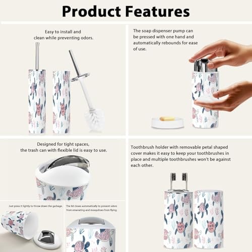 Bathroom Accessory Set 6 Piece Boho Seamless Pattern for Kids