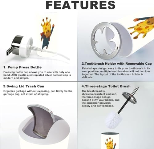 6-Piece Bathroom Accessory Set with Giraffe Design