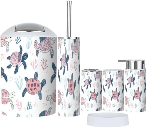 Bathroom Accessory Set 6 Piece Boho Seamless Pattern for Kids
