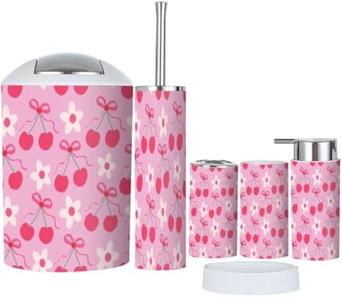 Cute Functional Bathroom Accessory Set - 6 Piece Preppy Storage Solution