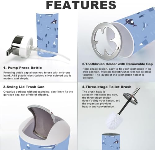 Ocean Fish Pattern 6 Piece Bathroom Accessories Set