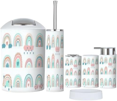 Perfect 6-Piece Bathroom Set Including Cute Rainbows for Kids and Adults