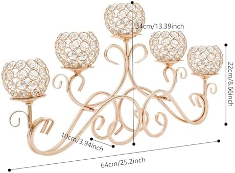 SOKDNHF 5-Arm Crystal Candle Holders - Elegant Candlestick Centerpiece for Weddings Events