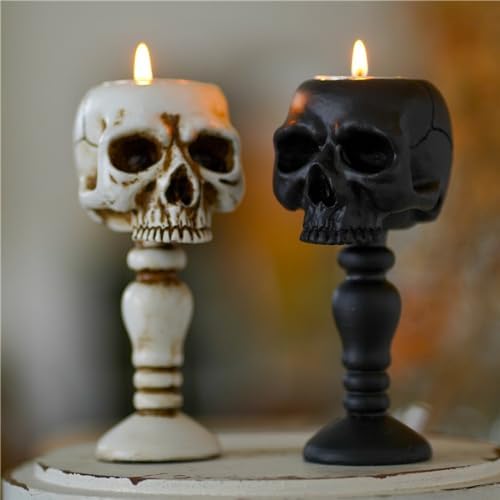 Halloween Skull Candle Holder Resin Skeleton Candle Cup Base Decor