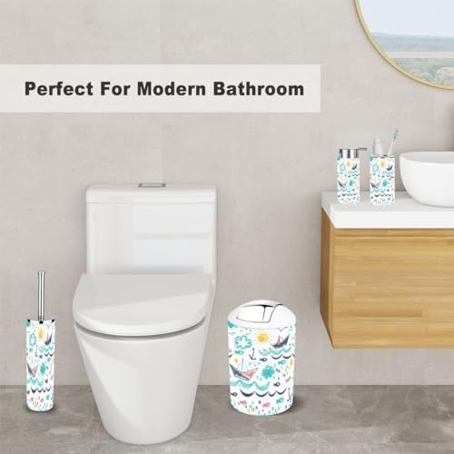 Bathroom Accessory Set 6-Piece Seamless Pattern for Kids Durable Practical