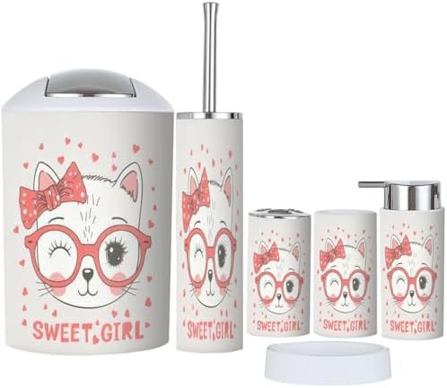 Elegance in Every Bisbee - 6-Piece Bathroom Set with Cat Face Design