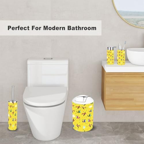 Kids Bathroom Accessory Set 6 Piece Airplanes Helicopters Vehicles Feathers Pattern