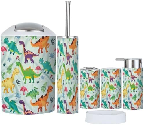 6-Piece Dinosaur-themed Boys Bathroom Accessories with Eco-Friendly Material