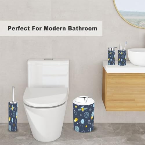Bathroom Ends Accessory Set - 6-Piece Blue Baby Cosmic Seamless Print