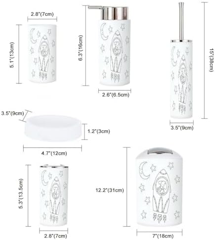White Rocket-Themed 6-Piece Bathroom Accessories Set