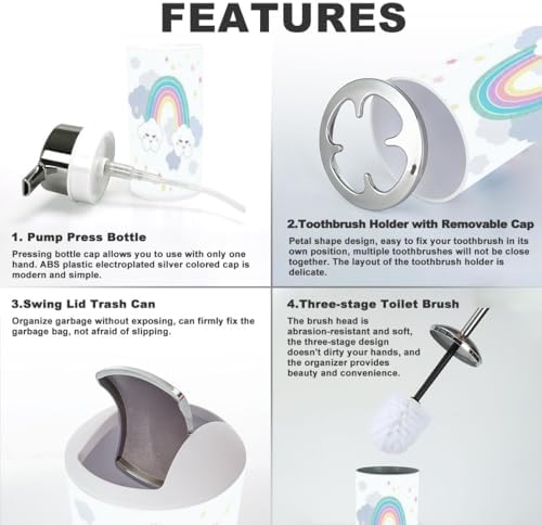 Cutesy Magical Rainbow Clouds Bathroom Set 6 Piece for Kids