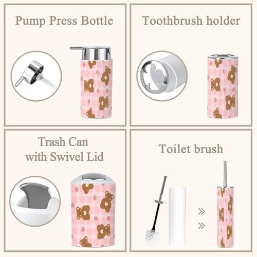 6-Piece Kawaii Bathroom Set Pink