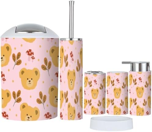 Stylish 6-Piece Kawaii Bear Bathroom Accessory Set with Durable Materials