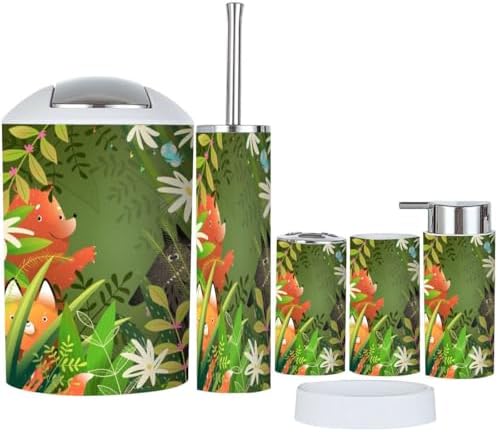 Cute Forest Animals Bathroom Accessory Set 6 Piece