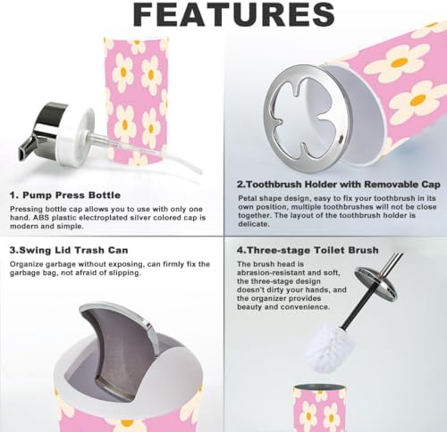 Bathroom Accessory Set 6-Piece 70s Retro Pink design