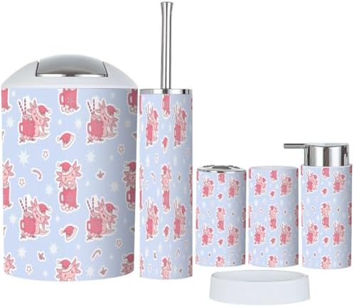 Bathroom Accessory Set - Festive 6-Piece Christmas Design Pvc Durable and Stylish