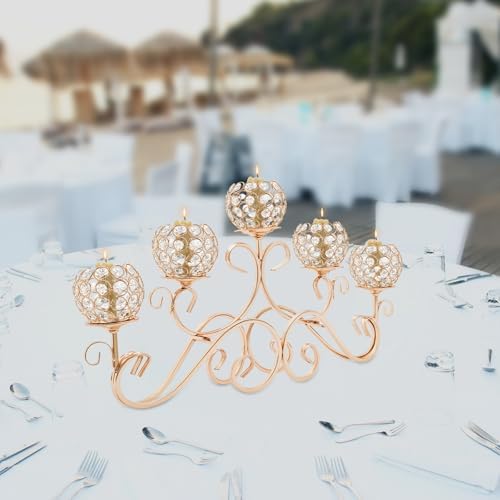SOKDNHF 5-Arm Crystal Candle Holders - Elegant Candlestick Centerpiece for Weddings Events
