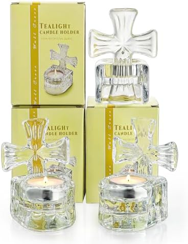 HD HYALINE DORA Set of 3 Clear Glass Cross Candle Holder 4 High