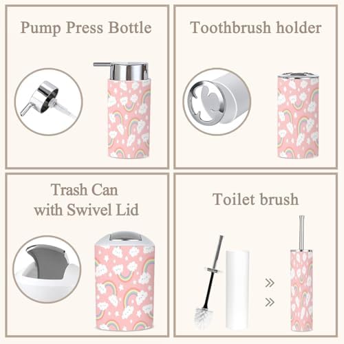 6-Piece Bathroom Set Cloud Rainbow Cartoon Pink Sky for Kids