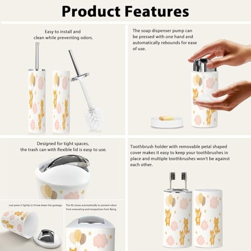 Stylish 6-Piece Bathroom Organizing Set with Cute Fox Print