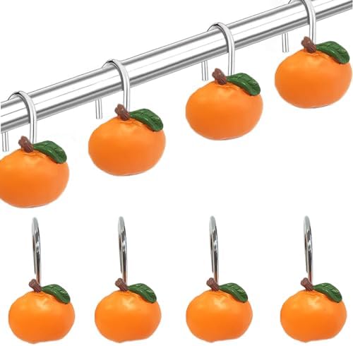 Fruity Flush - Set of 12 Apricot Shower Curtain Hooks Rust-Resistant Kid-Friendly