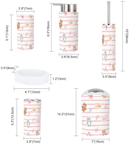 Kawaii Teddy Bear Set for the Bathroom 6-Piece Durable Accessory