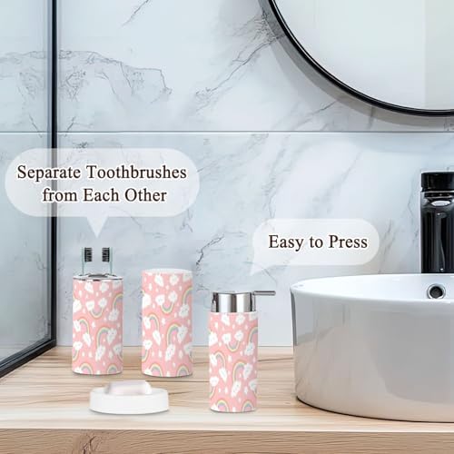 6-Piece Bathroom Set Cloud Rainbow Cartoon Pink Sky for Kids
