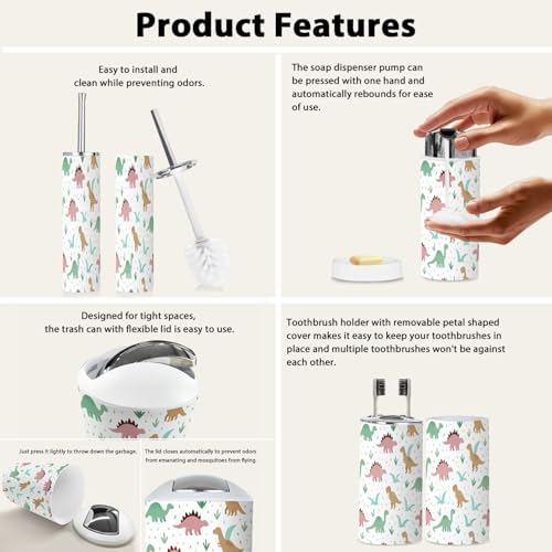 Bathroom Accessory Boho Dinosaurs Set 6 Piece