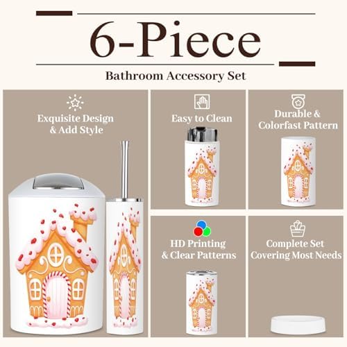 Stylish 6-Piece Bath Accessory Set Gingerbread House