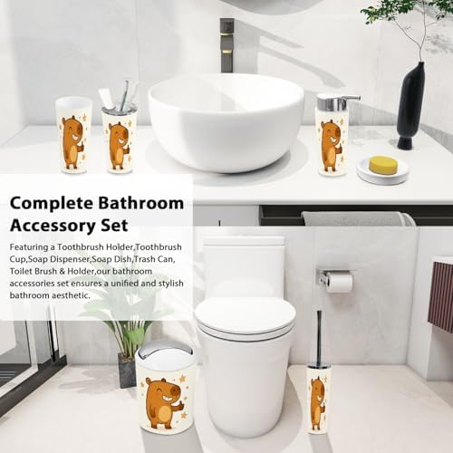 6-Piece Boho-Capybara Bathroom Accessory Set for Home Kitchen