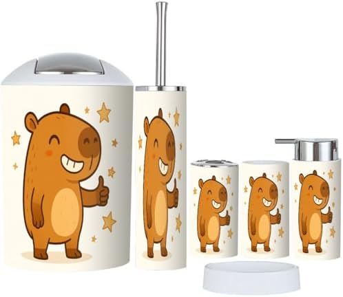 6-Piece Boho-Capybara Bathroom Accessory Set for Home Kitchen